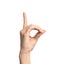 Woman showing D letter on white background. Sign language