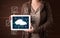 Woman showing hand drawn cloud computing