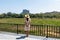 Woman with Sigiriya rock view in Sri Lanka