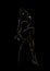 woman silhouette diva Hollywood drawn in gold, golden girl outline drawing shiny in black background, burlesque pin up