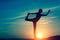 Woman silhouette doing fitness exercise on the sea beach