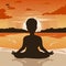 Woman silhouette doing yoga on beach at sunset or at dawn