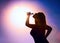 Woman silhouette drinking water