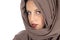 Woman with silk veil closeup, muslim style concept