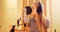 Woman singing in recording studio