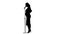 Woman sings in karaoke, she is pregnant. Silhouette. White background. Slow motion