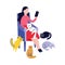 Woman sitting in armchair and reading surrounded by cats flat cartoon style