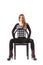 Woman sitting on a chair and holding hands on hips