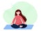 Woman is sitting with crossed legs and meditate. Concept illustration for yoga, pranayama, meditation, relax, healthy