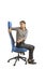 Woman sitting on her office chair and doing exercises