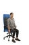 Woman sitting on the office chair and doing exercises