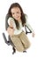 Woman sitting on the office chair, showing OK