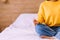 Woman sitting practicing doing yoga meditation in bedroom,Healthy and lifestyle concept