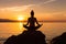 Woman Sitting on Rock by Water, Peaceful Moment in Nature, A young woman practicing yoga in the Natarajasana position, rear side