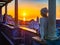 Woman sitting at Santa Luzia viewpoint in Lisbon