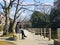 Woman sitting and seeing view around Kenrokuen garden and Kanazawa castle on her relax time
