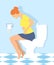 Woman is sitting on the toilet. urinary bladder problem or sickness concept. stomach-ache woman