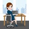 Woman Sitting Working Office