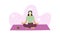 Woman sitting on yoga mat in half lotus pose with cup of tea