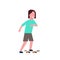 Woman skateboarding over white background cartoon full length character. flat style