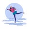 Woman skating on ice rink, flat design vector illustration.