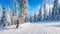 Woman skier enjoying the winter landscape on the ski slopes