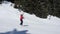 Woman Skier Go Down On Ski Slope Among Pine Forest