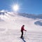 Woman Skier skiing on Hintertux Glacier in Tyrol in Austria