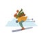 Woman skiing downhill in winter mountains resort cartoon isolated vector illustration