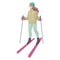 Woman skiing with ski poles. Vector illustration