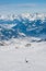 A woman is skiing at a ski resort of Kaprun, Kitzsteinhorn glacier. Austria