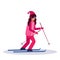 Woman skiing sport activities lady wearing goggles ski suit female carton character sportswoman on skis full length