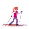 Woman skiing sport activities lady wearing goggles ski suit female carton character sportswoman on skis full length