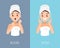 Woman skin care. Before and after face treatment. Facial skin problems flat illustration