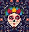 Woman skull decoration with flowers to mexican event