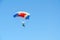 Woman - skydiver against cloudless blue sky