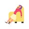 Woman sleeping in armchair at home, flat cartoon vector illustration isolated.