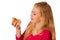 Woman with slice of delicious pizza, can\'t wait to bite in it.