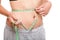 Woman slim stomach with measuring tape around it