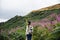 Woman Smiling Mountain Carefree Cloudscape Concept