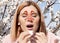 Woman sneezing and suffering from runny nose as allergy symptom. Sinuses illustration