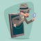 Woman snoop detective magnifying glass tec agent online mobile phone cartoon design vector illustration