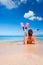 woman snorkel flippers on beach