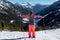 Woman with snow rackets in snowy landscape in snow landscape with trees in Ransol, Canillo