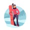 Woman with snowboard vector illustration