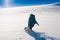 Woman, snowboard winter, lift, back, elbrus