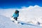 Woman, snowboard winter, lift, goggles, elbrus