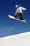 Woman snowboarder jump slope