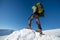 Woman snowshoeing in winter Carpathian mountains