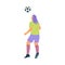 Woman soccer player head a ball, isolated. Single female football player head shot. Flat vector illustration.